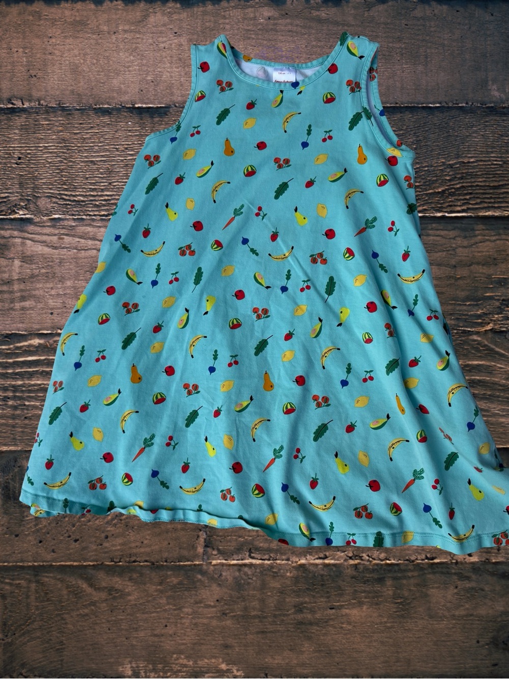 Hanna Andersson Girls Fruit Print Sleeveless Swing Dress Aqua Tank Dress Size 13